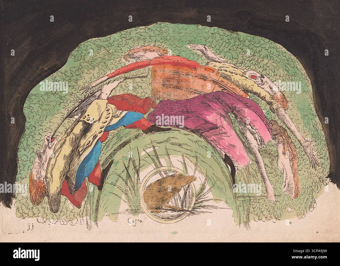 Giovanni Francesco Costa - Une femme portant deux enfants dans un panier, avec un musicien, vers 1747 Banque D'Images