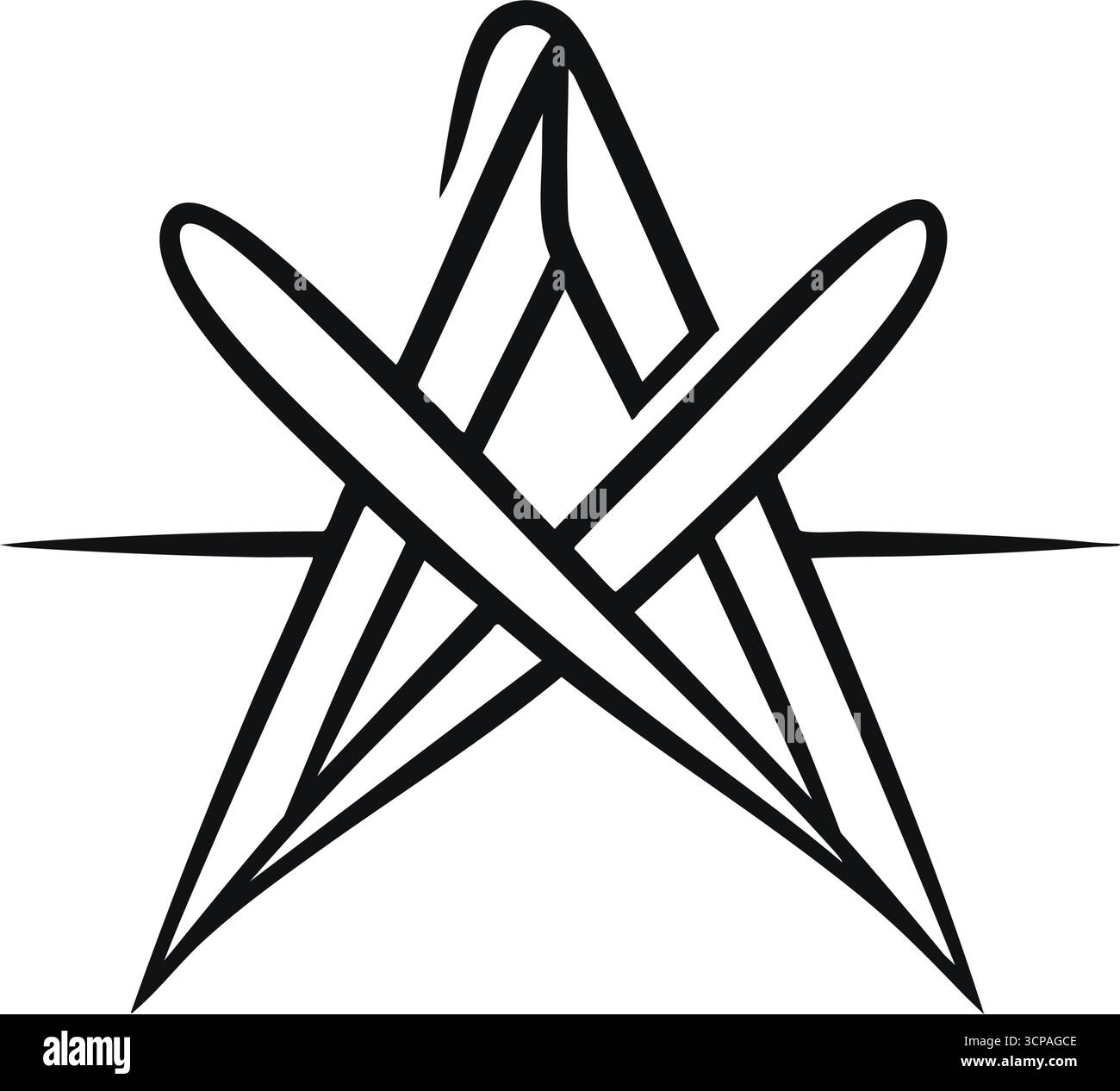 Symbole abstrait dynamique entrelacé. L'art moderne au trait noir et blanc crée une formation captivante ressemblant à une étoile. Représente la connectivité, la complexité, un Illustration de Vecteur