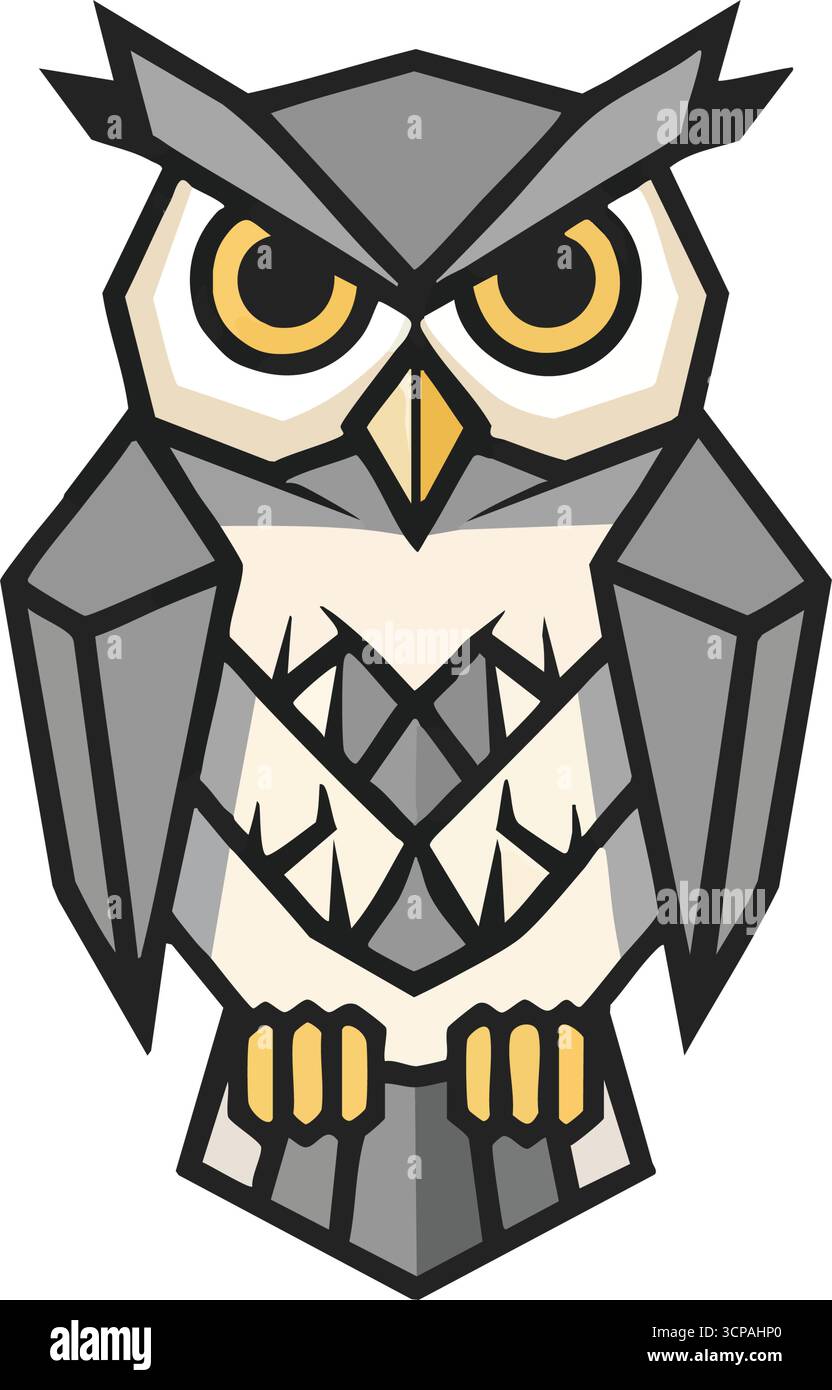 Icône hibou géométrique. Oeuvre d'art abstraite polygonale pour oiseaux. Cette créature nocturne astucieuse représente la sagesse, la connaissance et le mystère avec ses lignes pointues et Illustration de Vecteur