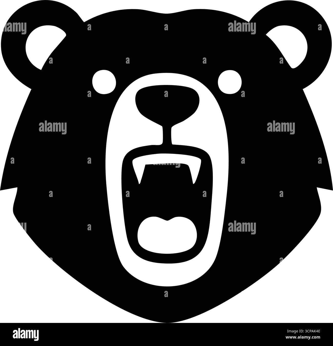 Motif tête d'ours rugissante. Cette illustration audacieuse capture une puissante bête en ursine avec des crocs nus, symbolisant la force, la férocité et l'esprit sauvage brut Illustration de Vecteur