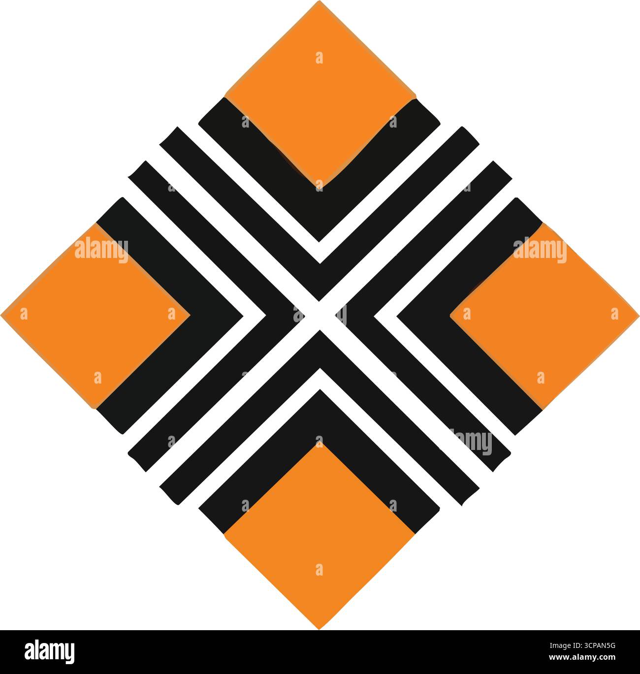 Géométrique Orange Black Diamond Art. Emblème abstrait contemporain avec un motif croisé saisissant. Des pigments brillants et des lignes nettes suggèrent des progrès, focu Illustration de Vecteur