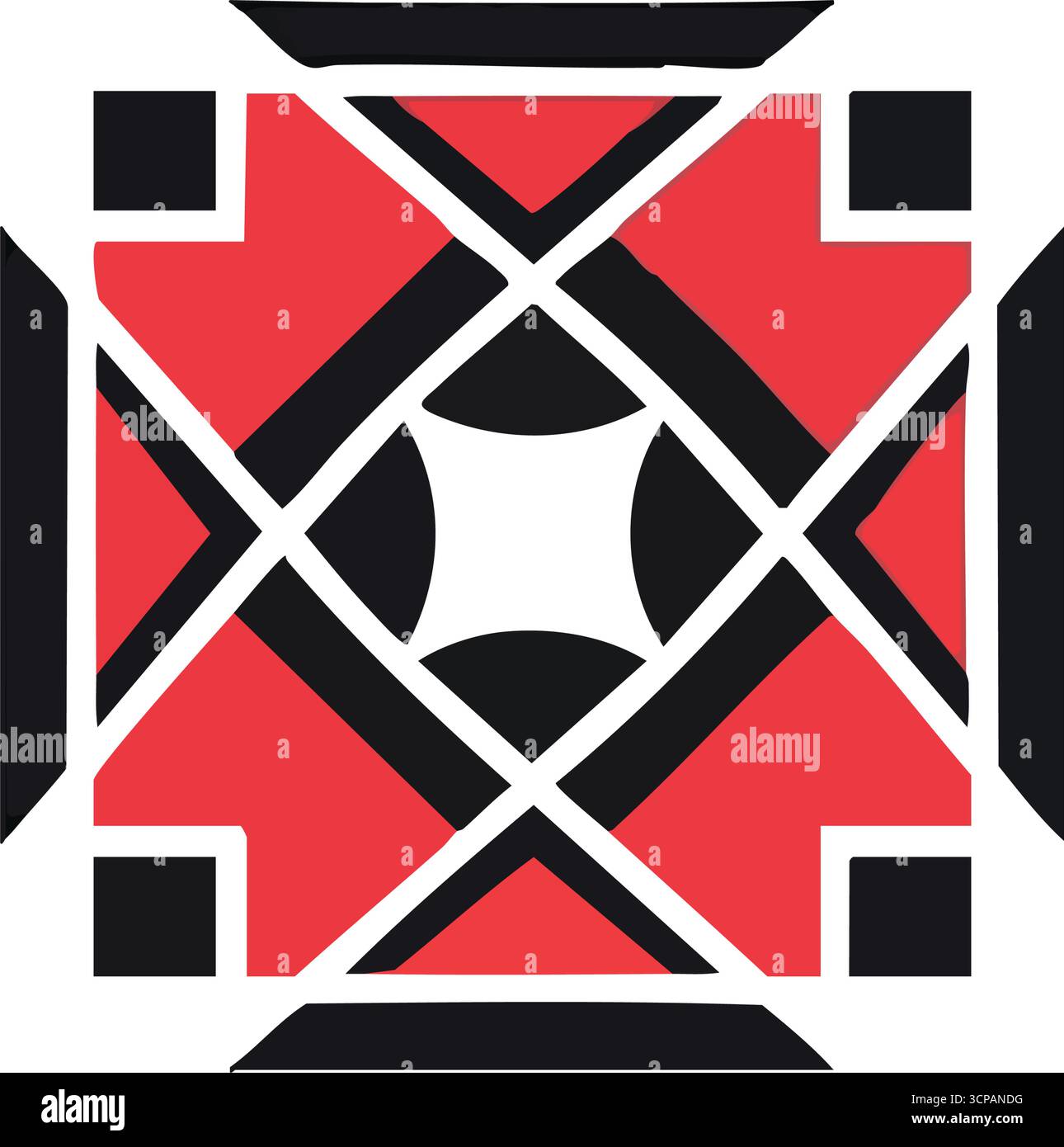 Rouge Noir Design géométrique abstrait. Motif symétrique cramoisi et sombre frappant, évoquant des thèmes de focalisation, de convergence et d'énergie centrée. Moderne Illustration de Vecteur