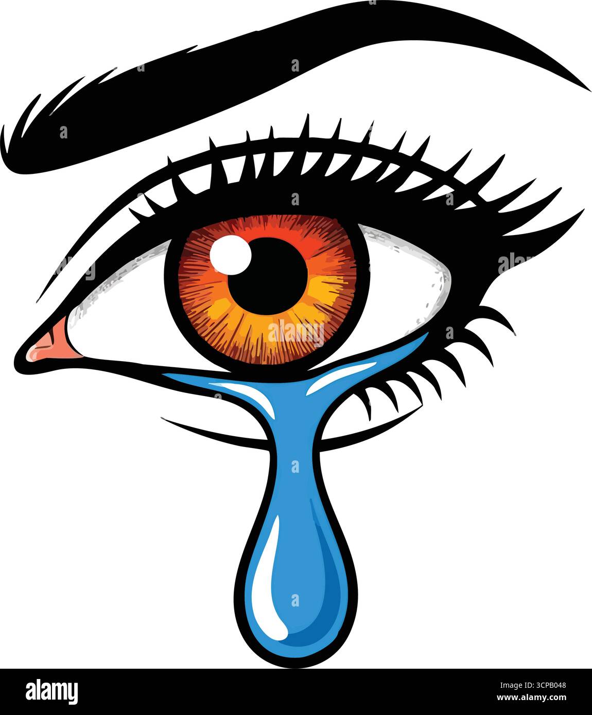 Illustration puissante du suintement oculaire. Une optique intense et vibrante jette une gouttelette bleue solitaire. Ce graphique saisissant transmet une profonde tristesse, une profonde angoisse Illustration de Vecteur