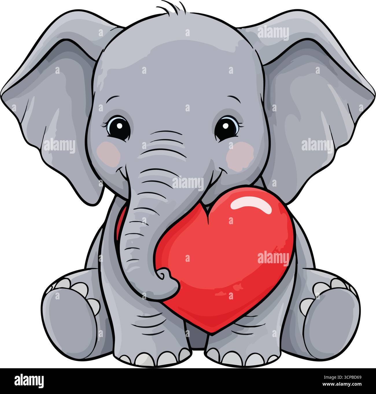 Adorable éléphant tenant coeur. Ce charmant veau pachyderme accroche un symbole d'amour vibrant, rayonnant de chaleur et d'affection. Parfait pour exprimer c Illustration de Vecteur