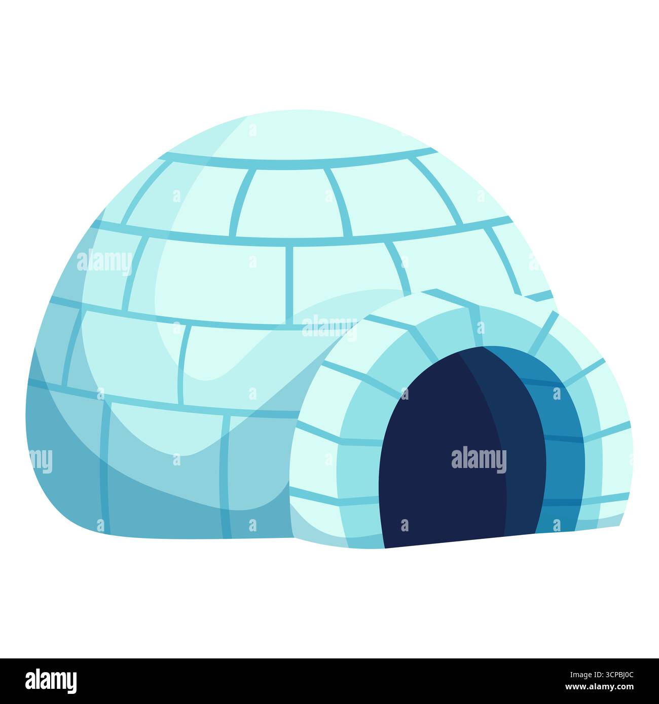 Illustration de bande dessinée d'igloo traditionnel avec des blocs de glace bleus et symbole d'entrée sombre de la vie arctique Illustration de Vecteur