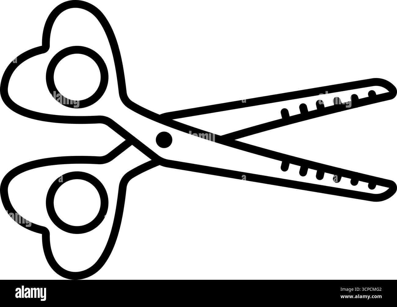 Ciseaux décoratifs élégants mignons en forme de coeur, icône de ligne noire, trait modifiable, symbole de cisailles monochromes vectorielles Illustration de Vecteur