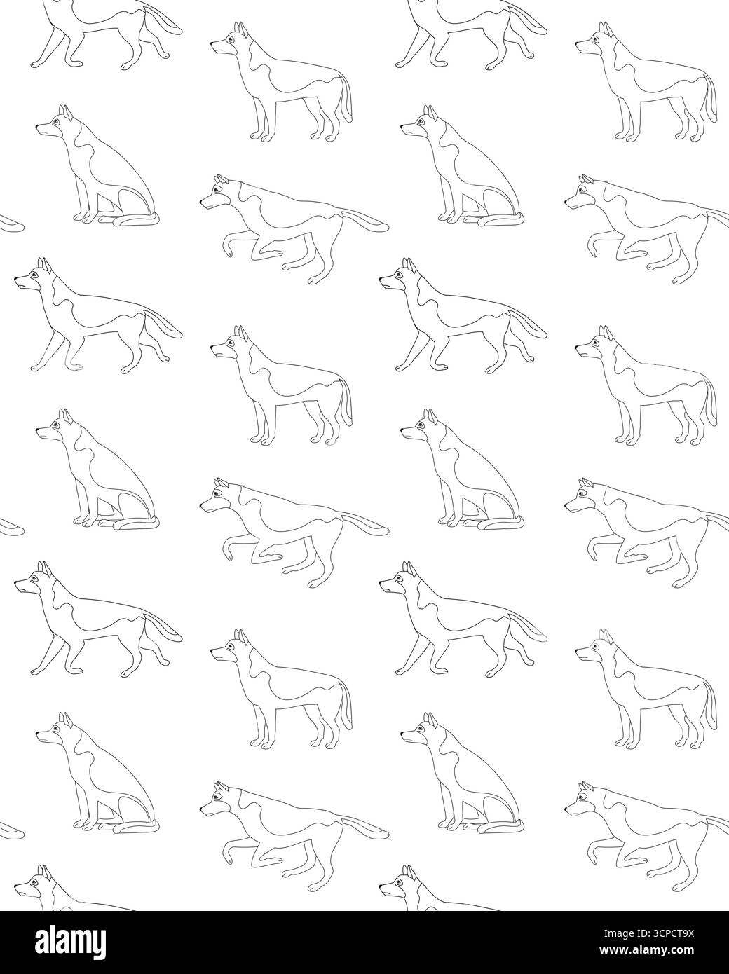 Modèle sans couture de vecteur de chien de berger plat Illustration de Vecteur