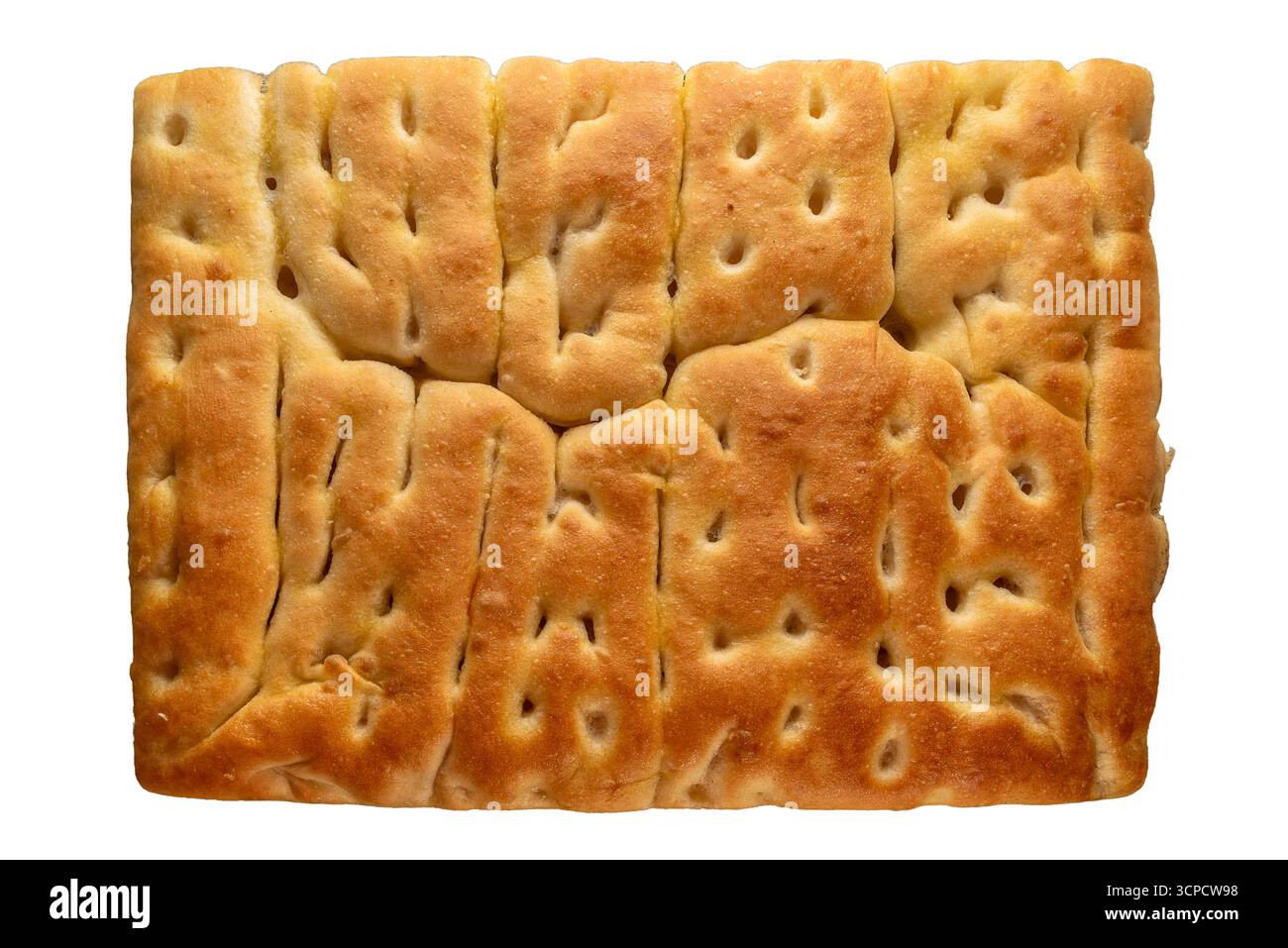 Focaccia pain ligure typique de Gênes - pain plat de levain et d'huile d'olive isolé sur blanc, chemin de coupe Banque D'Images