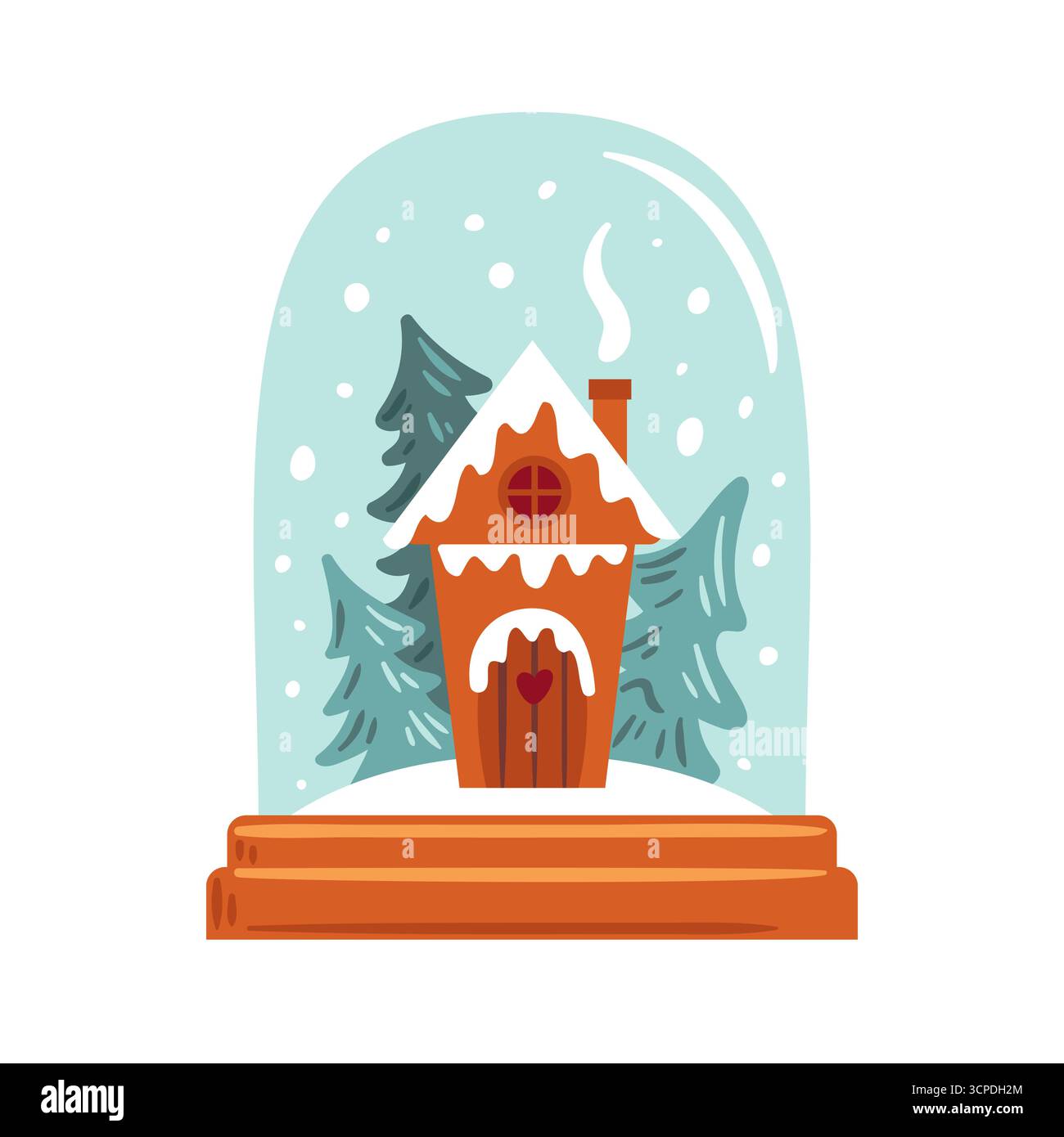 Une charmante boule de neige capture une maison fantaisiste en pain d'épices nichée parmi de magnifiques arbres enneigés Illustration de Vecteur