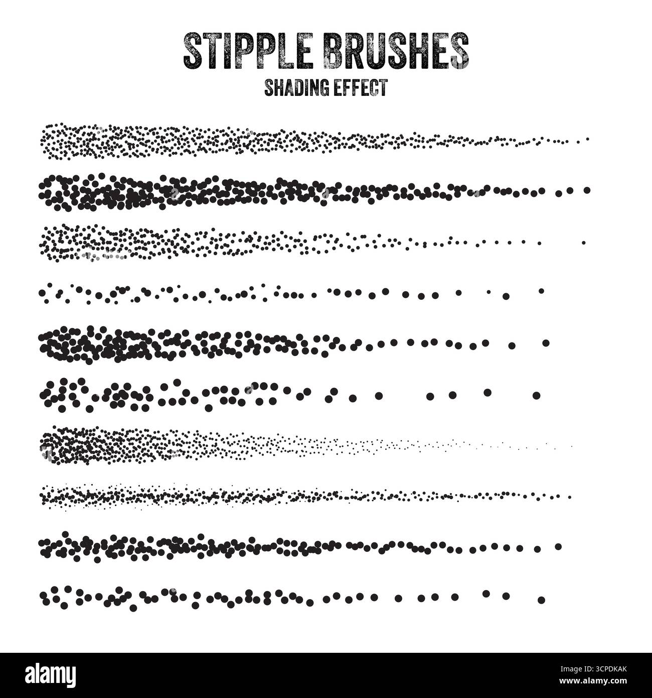 Pinceau diffuseur d'encre, dessin à pointillés et texturation. Dégradé de fondu. Pointillés, dessin dotwork, ombrage à l'aide de points. Effet de désintégration des demi-tons Illustration de Vecteur
