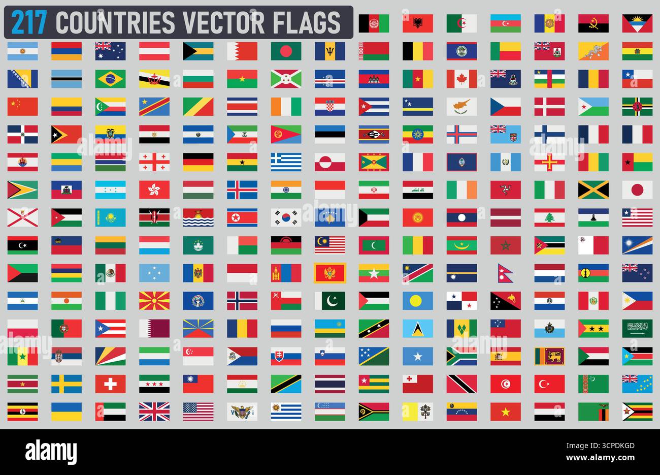 217 drapeaux de pays du monde entier définissent la conception vectorielle Illustration de Vecteur