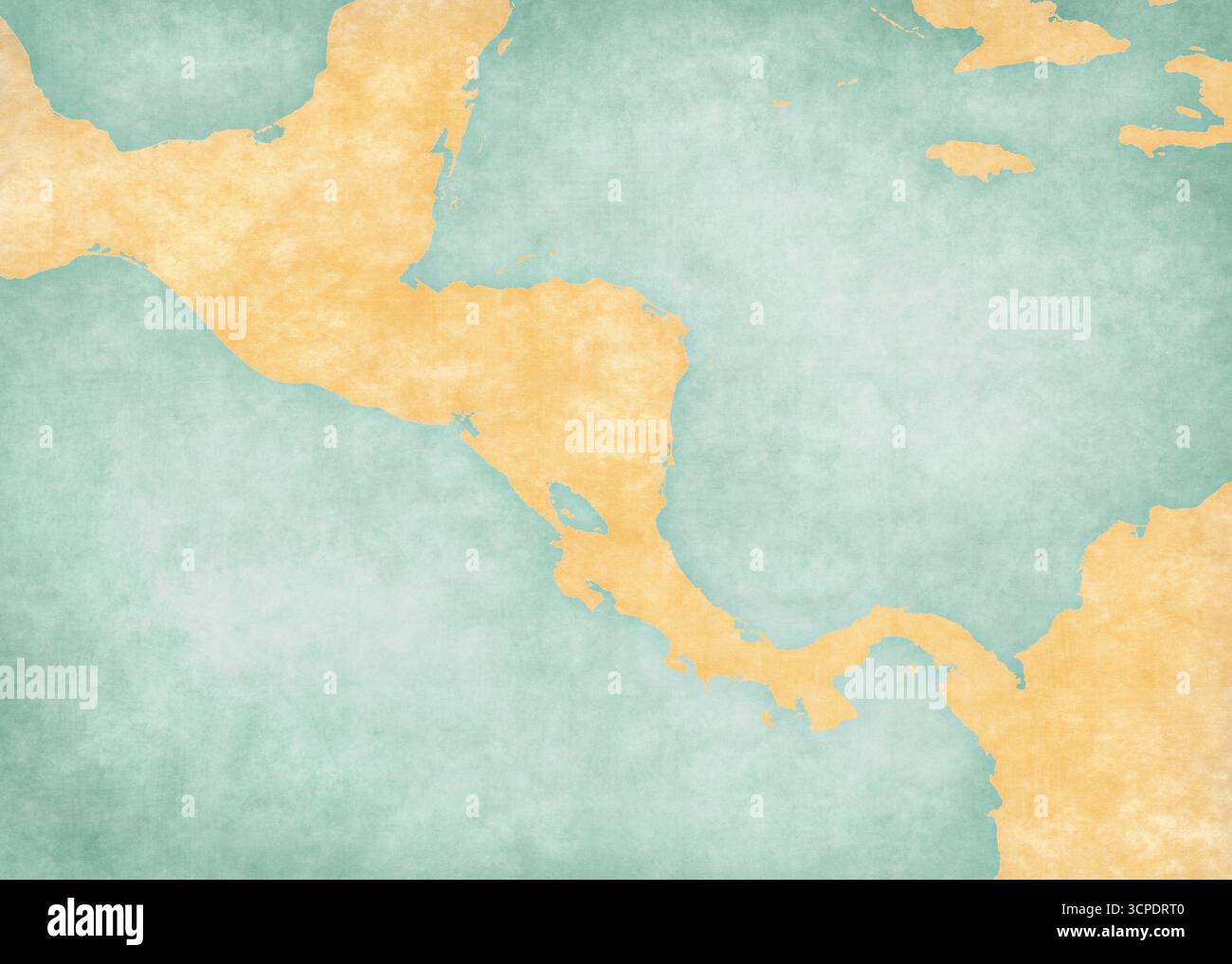 Carte de l'Amérique centrale SANS FRONTIÈRES dans le style grunge doux et vintage, comme le vieux papier avec la peinture à l'aquarelle. Banque D'Images