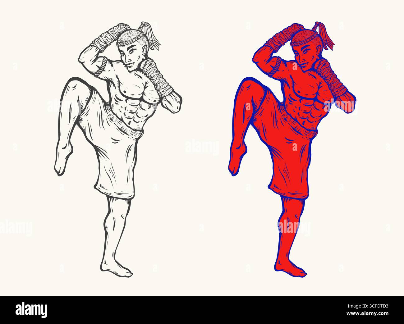 Illustration vectorielle de combattant thaïlandais pour le club de combat. Illustration vectorielle de combattant pour le club de Muay Thai. Martial à travers Illustration de Vecteur
