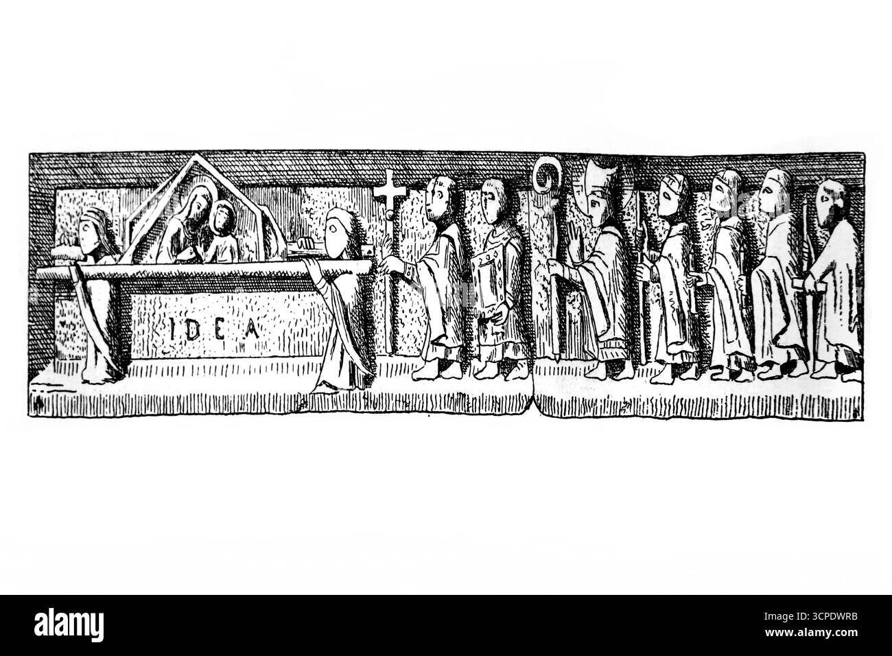Procession en l'honneur de la Bienheureuse Vierge au XIIIe siècle la croix stationnaire à la place d'honneur Bas-relief de sainte Marie de Beltrade à milan t Banque D'Images