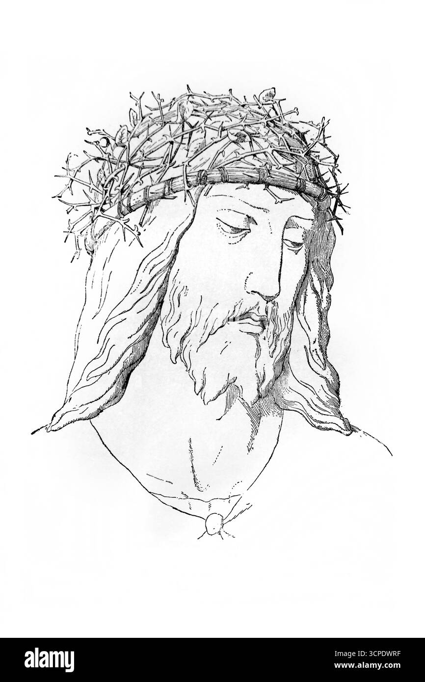 Jésus-Christ portant la Couronne d'épines ce fac-similé montre l'anneau de rushes conservé à notre-Dame de Paris et les branches d'épines conservées Banque D'Images