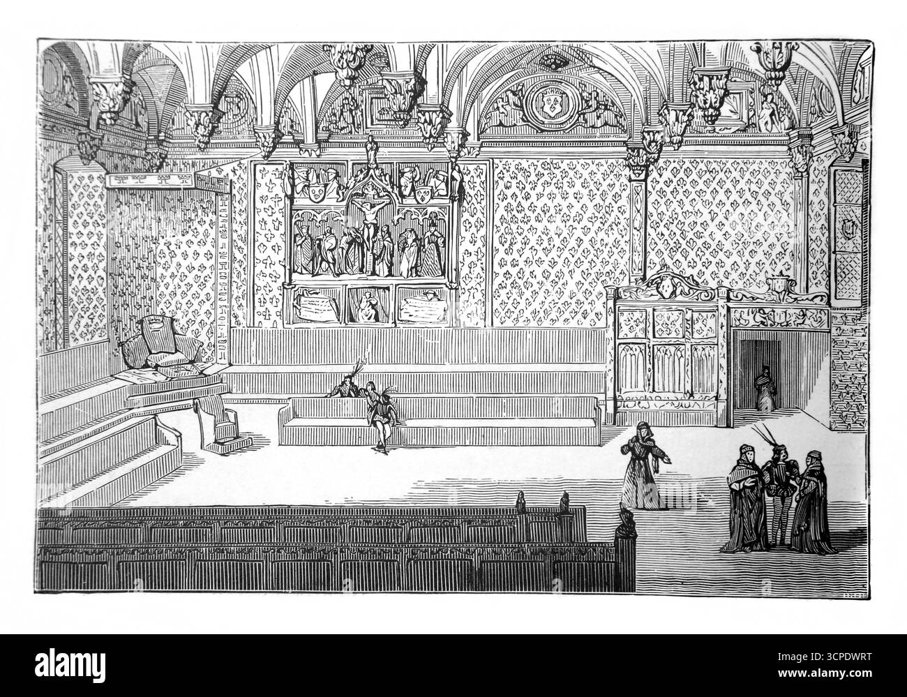 Chambre d'or de l'ancien palais de justice de Paris avec le crucifix à la place d'honneur illustré par E.W.Wall à partir d'une édition de 1902 du Crucifix sans Banque D'Images