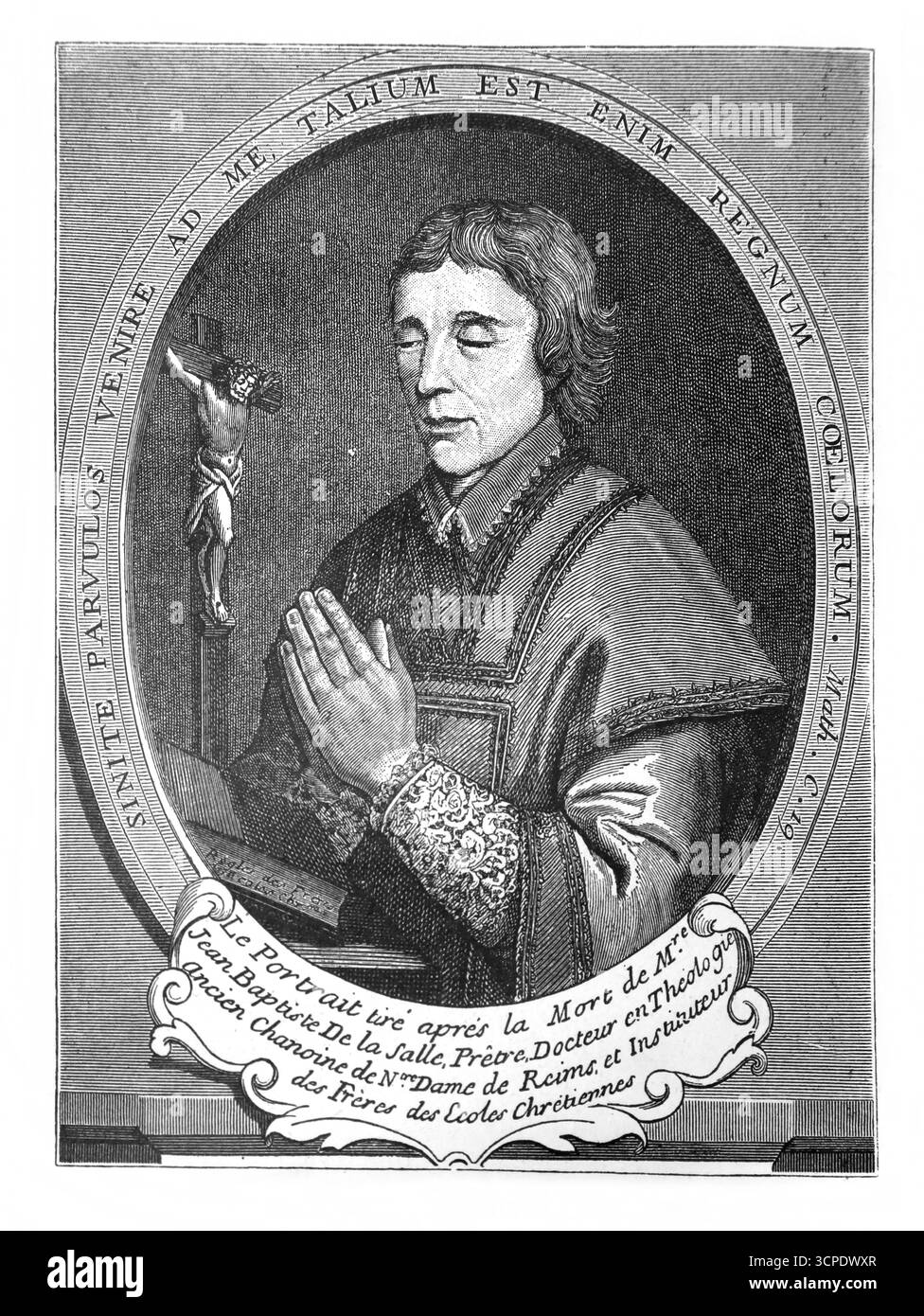 Portrait du bienheureux de la salle (Baptiste-de-la-salle) 1651-1719 Docteur en théologie d'après un portrait de l'époque tiré d'une édition de 1902 du Crucifi Banque D'Images