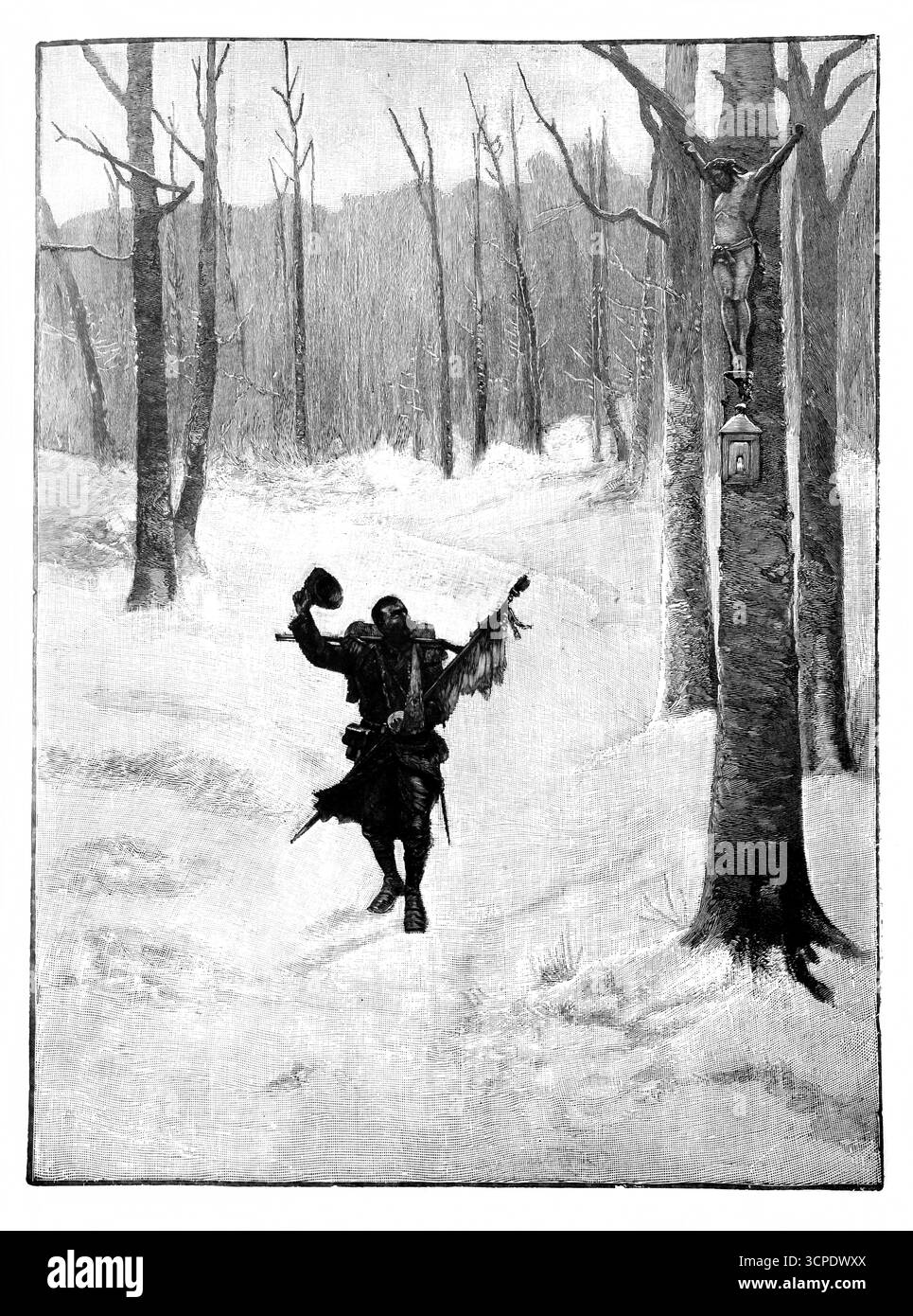 Illustration de la peinture la défaite pour un jour par Alphonse Chigot un soldat blessé revenant de la bataille alors qu'il marche à travers les bois enneigés il Banque D'Images
