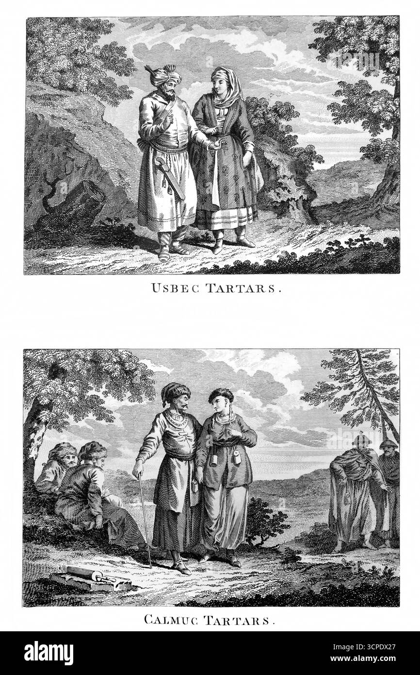 Calmuc et Usbec Tartars 1787 gravé pour le New System of Geography de Banke publié par l'Autorité royale Banque D'Images
