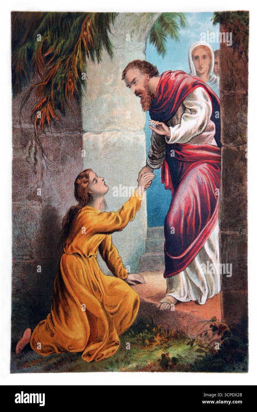 Illustration de la Miséricorde pèlerine s'évanouissant de peur à la porte C1874 tirée du volume 2 du progrès du pèlerin de John Bunyan Banque D'Images