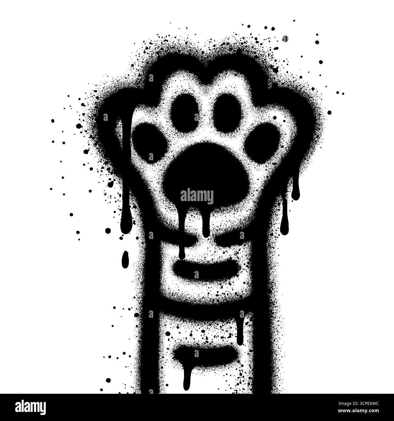 Icône de patte dans le style graffiti avec de la peinture en aérosol noire. Illustration de Vecteur