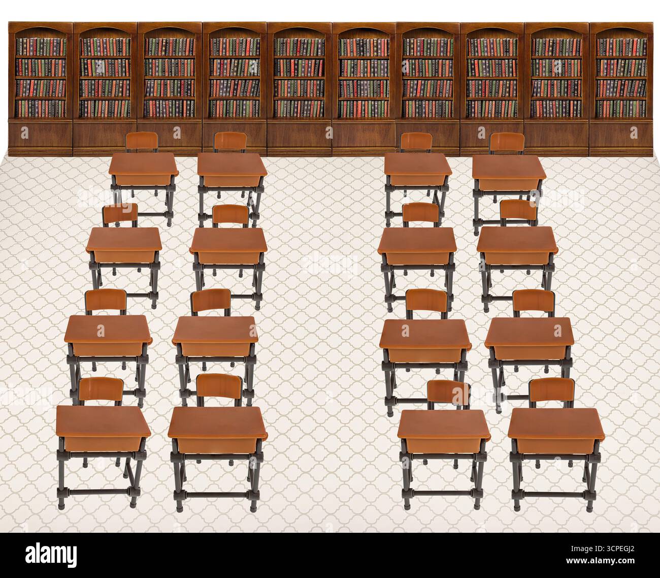Bureau d'étudiant dans une salle de classe de bibliothèque pour l'apprentissage Banque D'Images