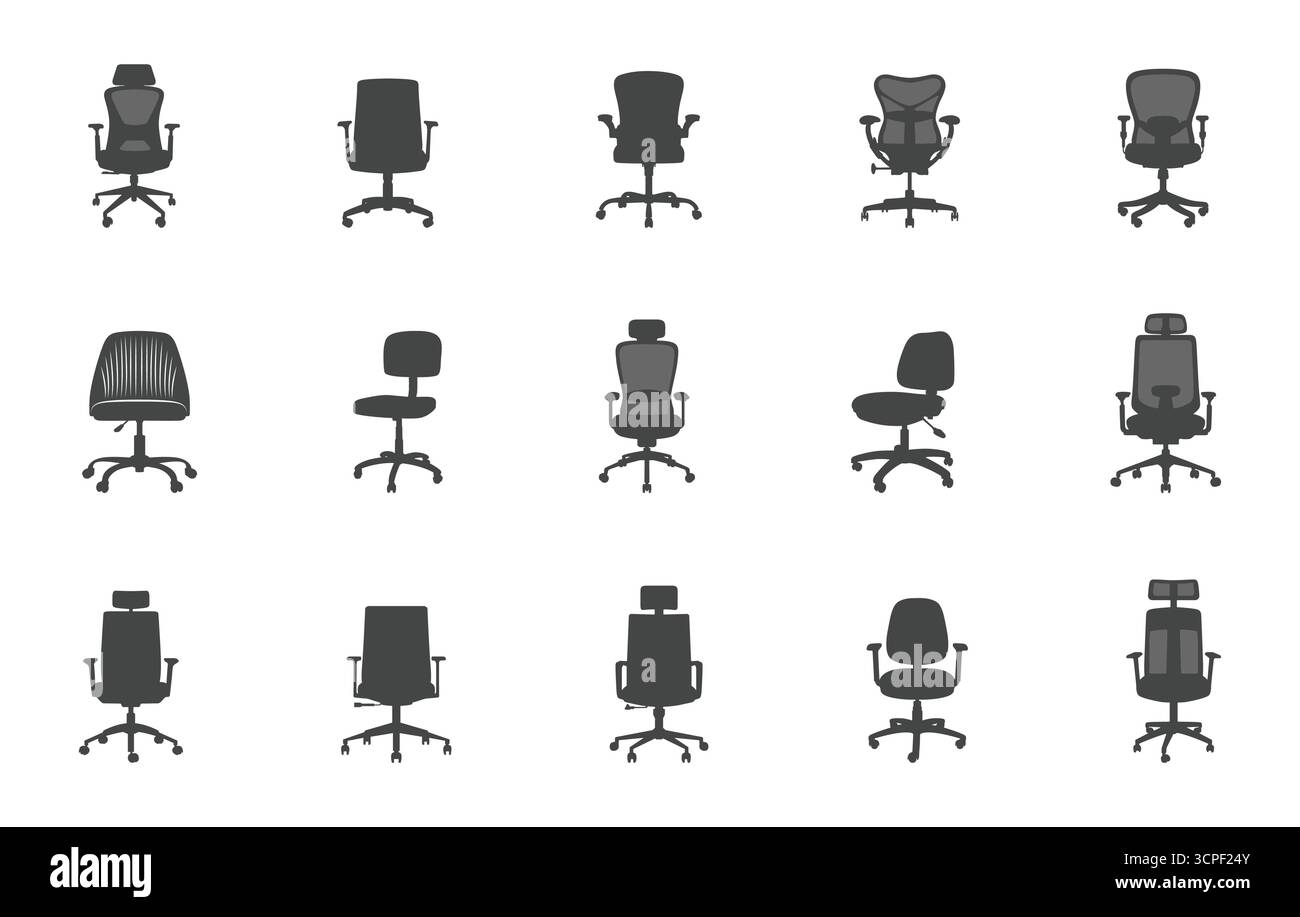 Chaise de bureau svg, silhouette de chaises de bureau, vecteur de chaise de bureau, vecteur de chaises de bureau, icône de chaises de bureau, collection de chaises de bureau. Illustration de Vecteur