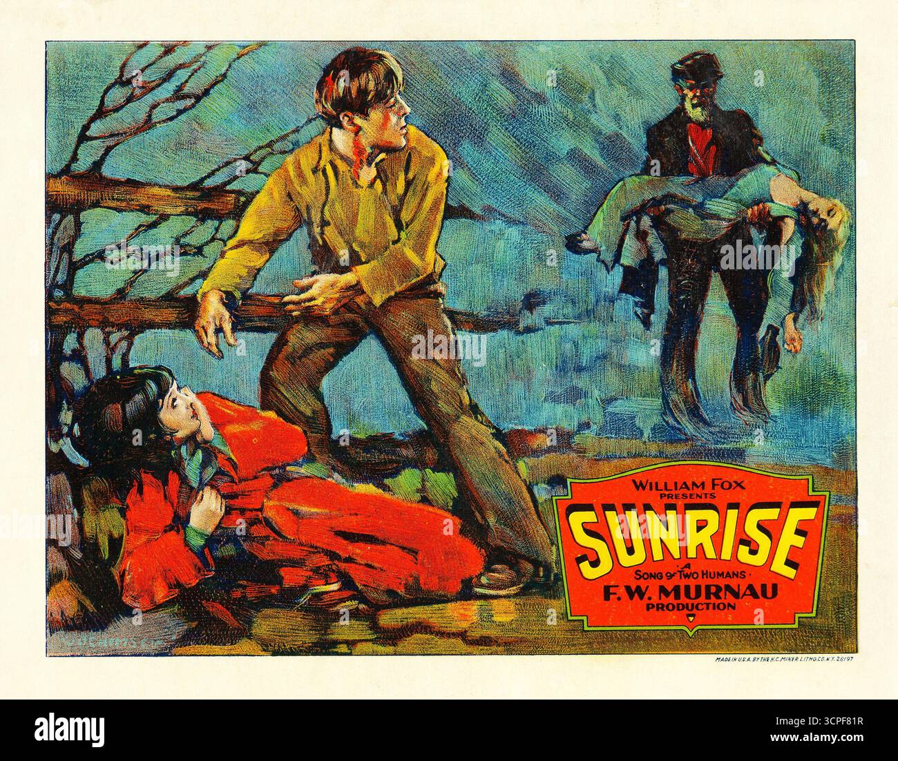 Carte du hall d'entrée pour le film 'Sunrise' (William Fox, 1927) - oeuvre de Marion L. Jochimsen. Feat. Janet Gaynor, George O'Brien, Maragert Livingston Banque D'Images Carte du hall d'entrée pour le film 'Sunrise' (William Fox, 1927) - oeuvre de Marion L. Jochimsen. Feat. Janet Gaynor, George O'Brien, Maragert Livingston Banque D'Images
