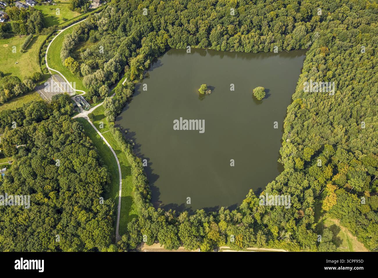 Vue aérienne, Rotbachsee dans la forêt, Oberlohberg, Dinslaken, région de la Ruhr, Rhénanie du Nord-Westphalie, Allemagne, DE, Europe, ville hanséatique, vue aérienne, ae Banque D'Images