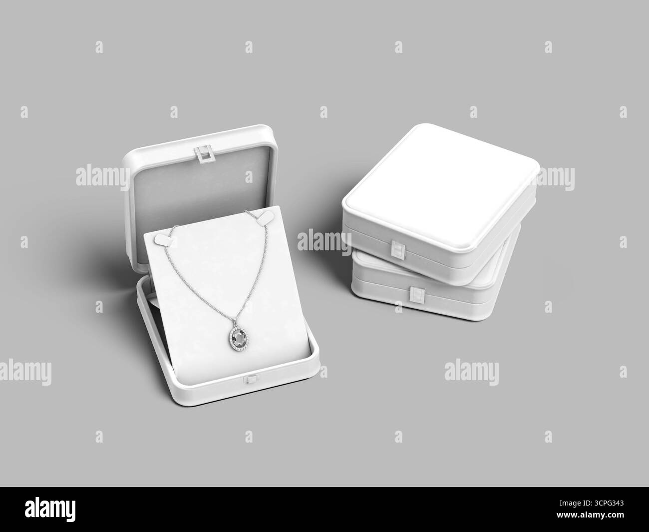 Maquette de boîte à bijoux avec emballage empilé et affichage de collier Banque D'Images