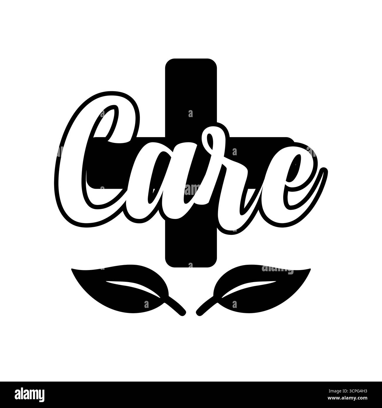 Conception de logo de soin avec croix et feuilles, symbole de compassion, soutien Illustration de Vecteur
