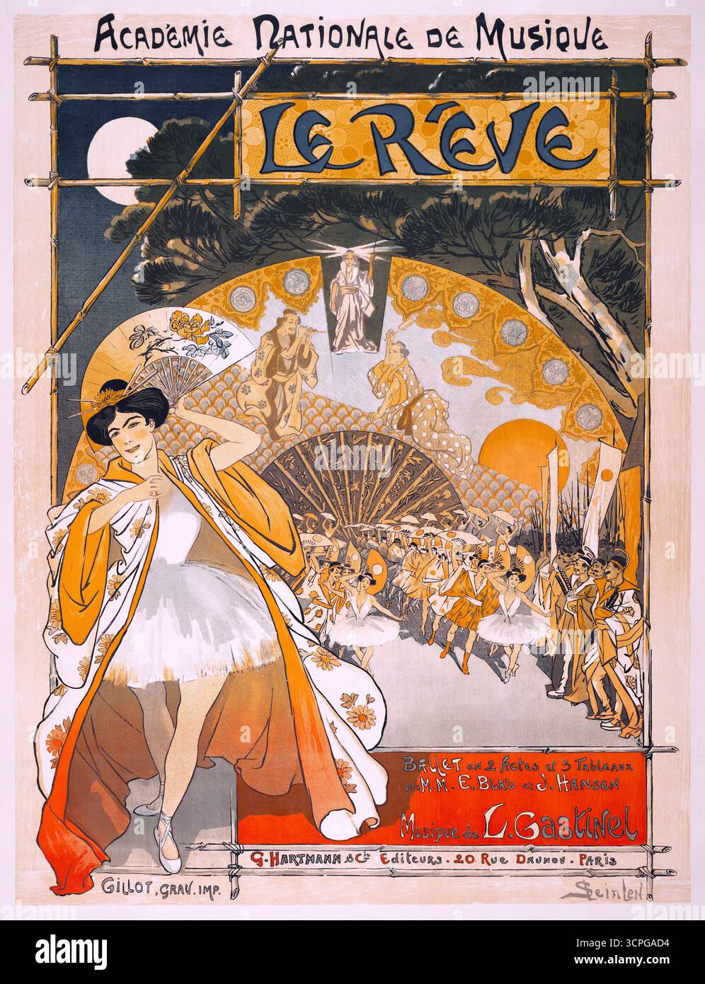Affiche lithographique couleur de Théophile Alexandre Steinlen pour promouvoir le rêve, ballet joué à l'Académie nationale de musique. Banque D'Images