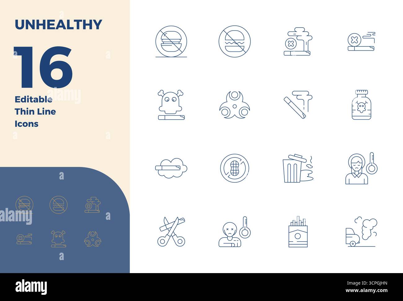 Explorez 16 icônes vectorielles parfaites de PIXEL Thin Line en résolution 128x128 inspirées par UnHealthy. Parfait pour les interfaces Web et d'application. Illustration de Vecteur