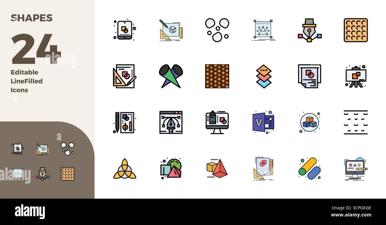 Pack leader de l'industrie de 24 icônes vectorielles Duotone PIXEL Perfect pour Shapes, dimensionnées à 128x128 pour un rendu optimal et l'excellence de l'interface utilisateur. Illustration de Vecteur