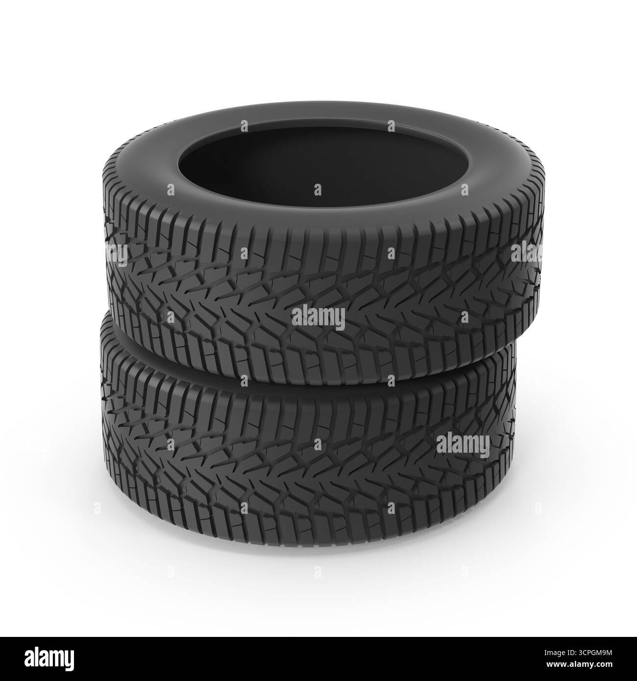 Deux pneus noirs empilés Banque D'Images