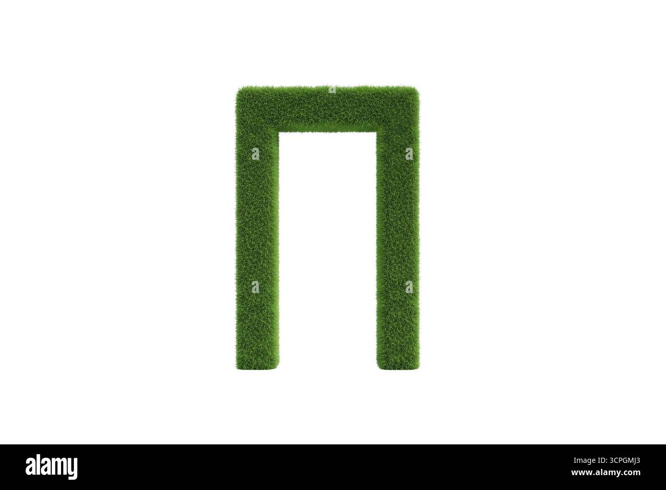 rendu 3d d'un cadre de porte vert entièrement recouvert d'herbe, isolé sur fond blanc, représentant une architecture écologique, un design durable Banque D'Images