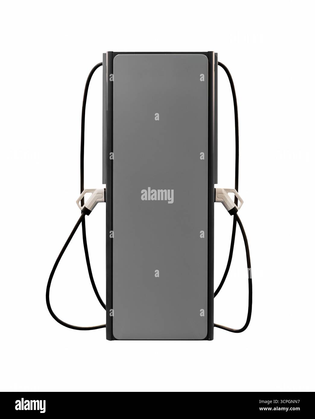 Station de charge double EV avec deux connecteurs isolés sur un fond transparent. Banque D'Images