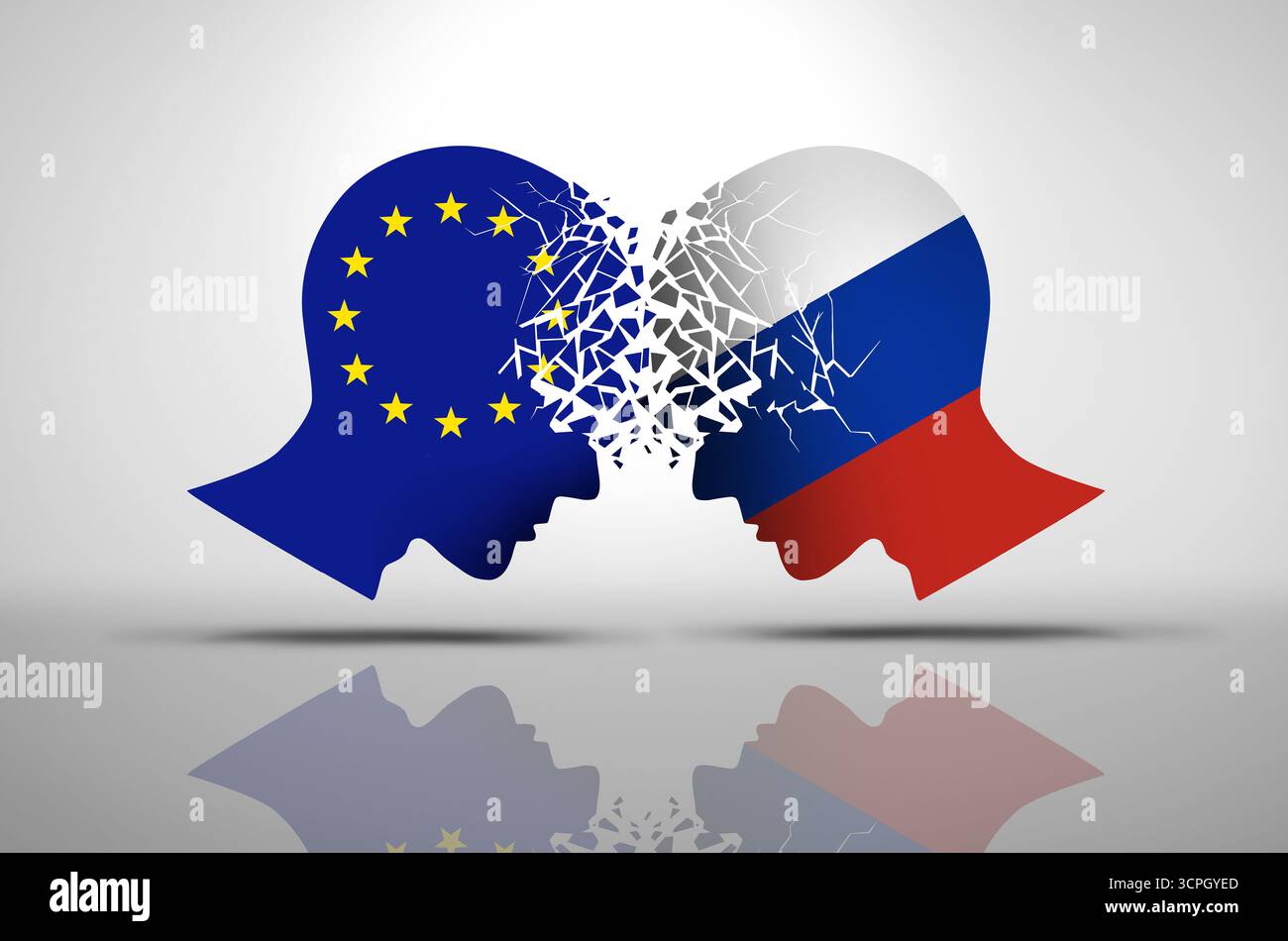 La crise européenne et russe et la Russie L'Europe sont en conflit avec les tensions de l'UE et les questions géopolitiques entre les défis de Bruxelles et de Moscou impliquant NAT Banque D'Images