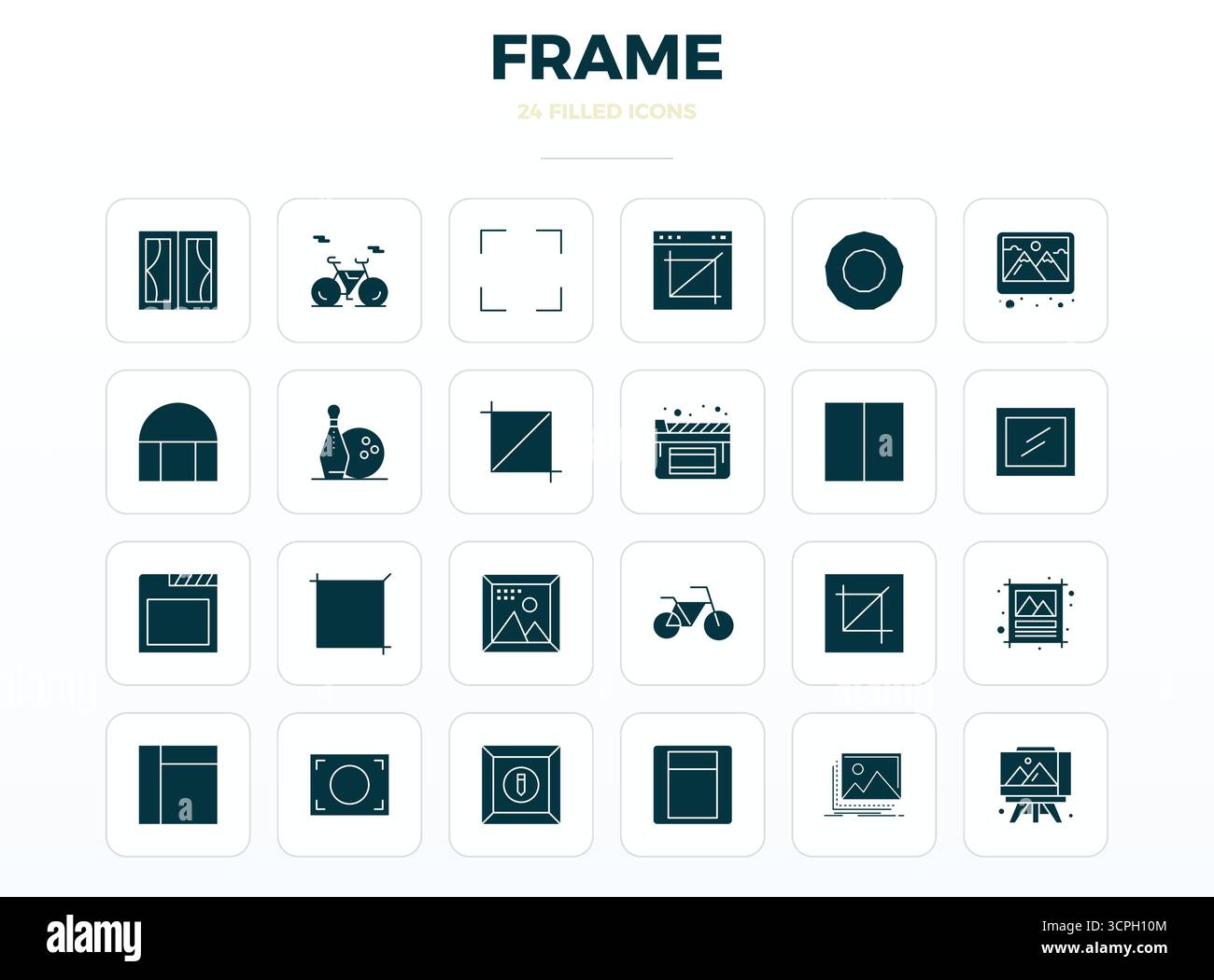 Bundle stratégique avec 24 icônes vectorielles représentant Frame au format SolidFill, optimisé avec 128x128 PIXELS DE qualité parfaite pour le travail professionnel Illustration de Vecteur