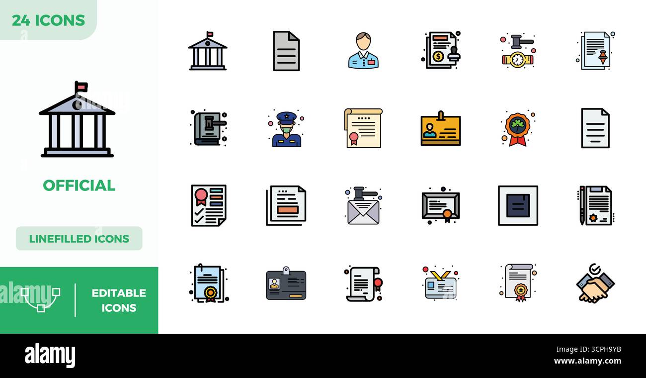 Pack de pointe avec des icônes vectorielles parfaites de 24 PIXELS inspirées par Official, créées au format Flat Lineal Color à 128x128 pour les prochaines générations Illustration de Vecteur
