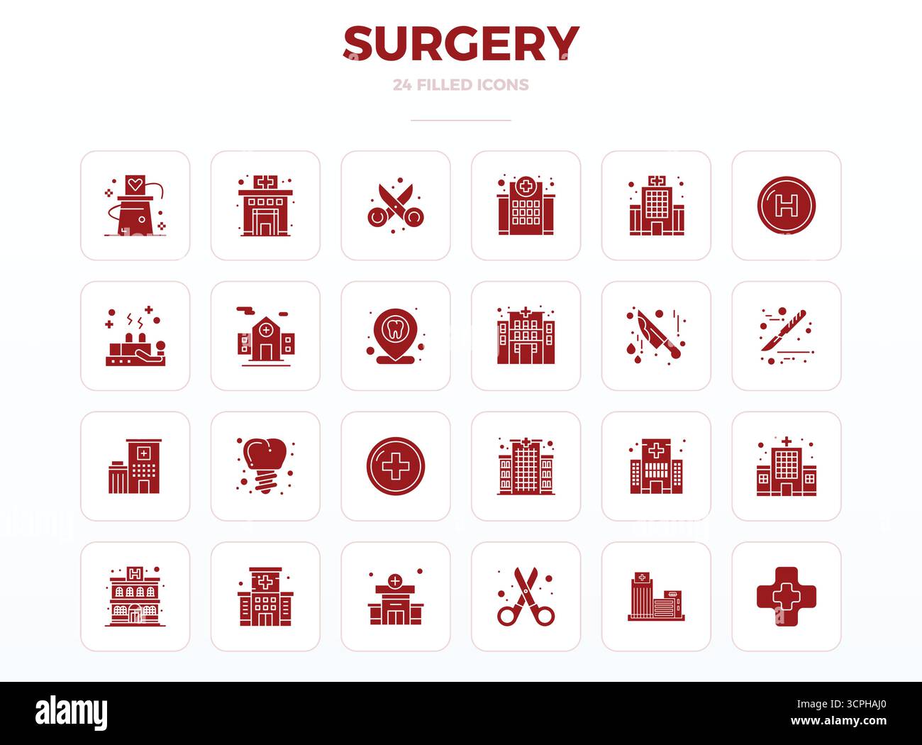 Collection contemporaine de 24 icônes vectorielles représentant la chirurgie dans l'esthétique SolidFill, avec 128x128 PIXELS résolution parfaite pour l'applicat moderne Illustration de Vecteur