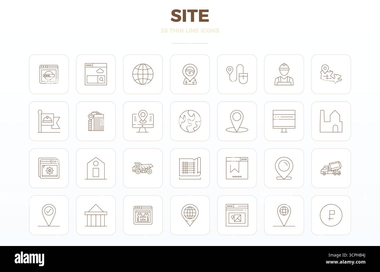Icônes vectorielles parfaites de 28 PIXELS intelligemment conçues inspirées par le site, créées en format Thin Outline à 128x128 pour un travail de conception intelligent et efficace Illustration de Vecteur