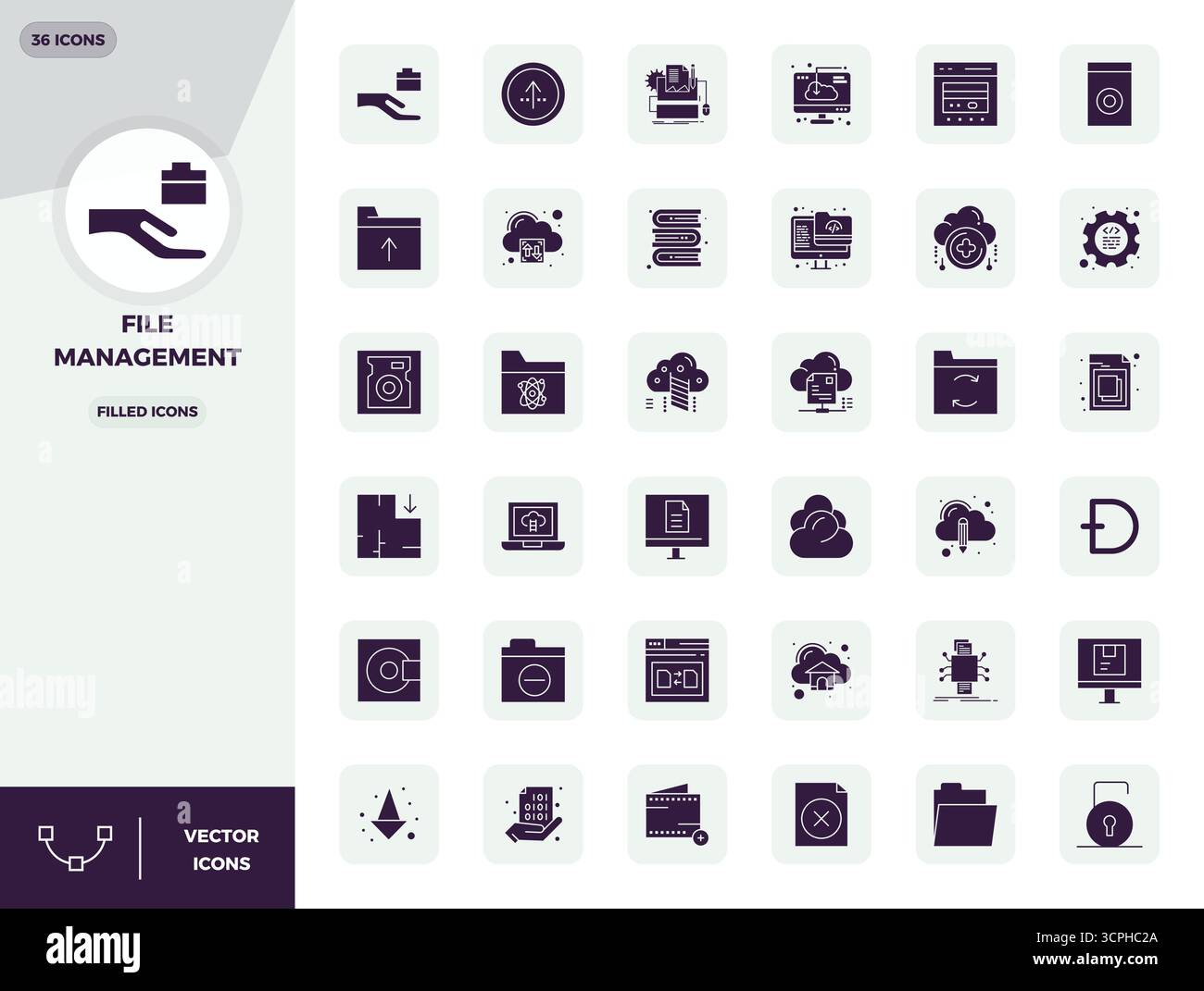 Bundle stratégique avec 36 icônes vectorielles représentant la gestion de fichiers dans un format rempli, optimisé avec 128x128 PIXELS DE qualité parfaite pour la professionnona Illustration de Vecteur