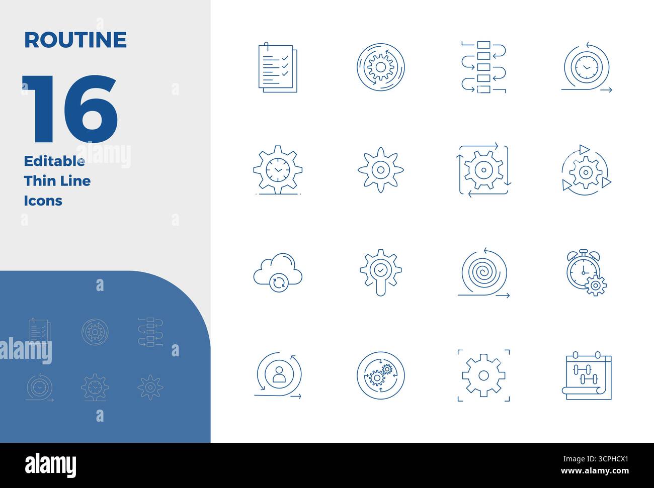 Explorez 16 icônes vectorielles parfaites de PIXEL Thin Line en résolution 128x128 inspirées par la routine. Parfait pour les interfaces Web et d'application. Illustration de Vecteur