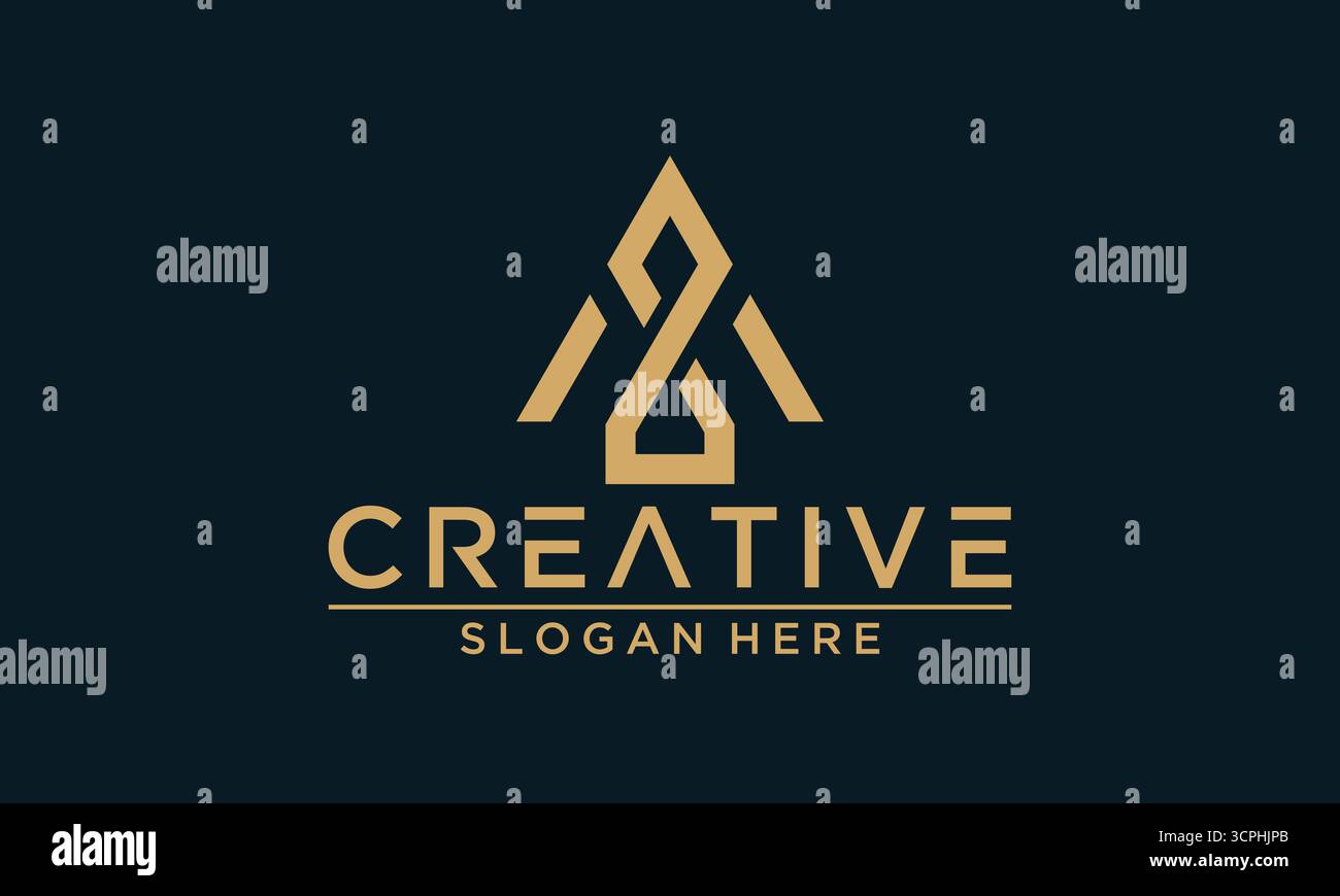 Lettre minimaliste A et numéro 2 logo Design vecteur en or sur fond bleu marine Illustration de Vecteur
