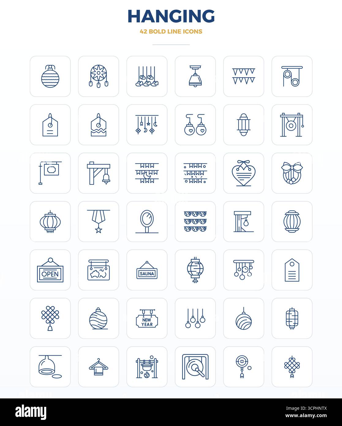 Cette collection dispose de 42 icônes vectorielles Perfect Strong Outline PIXEL adaptées au thème suspendu, optimisées au format 128x128 pour la conception numérique. Illustration de Vecteur