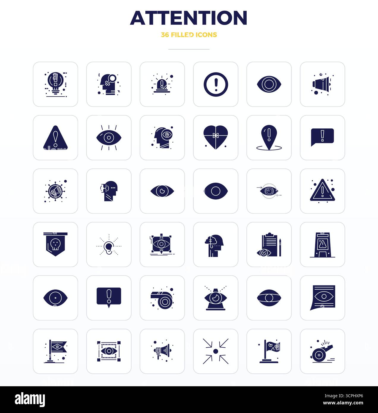 Professionnellement conçu 36 icônes vectorielles dans SolidFill, capturant l'essence de l'attention avec 128x128 PIXELS précision parfaite pour la conception d'interface utilisateur. Illustration de Vecteur