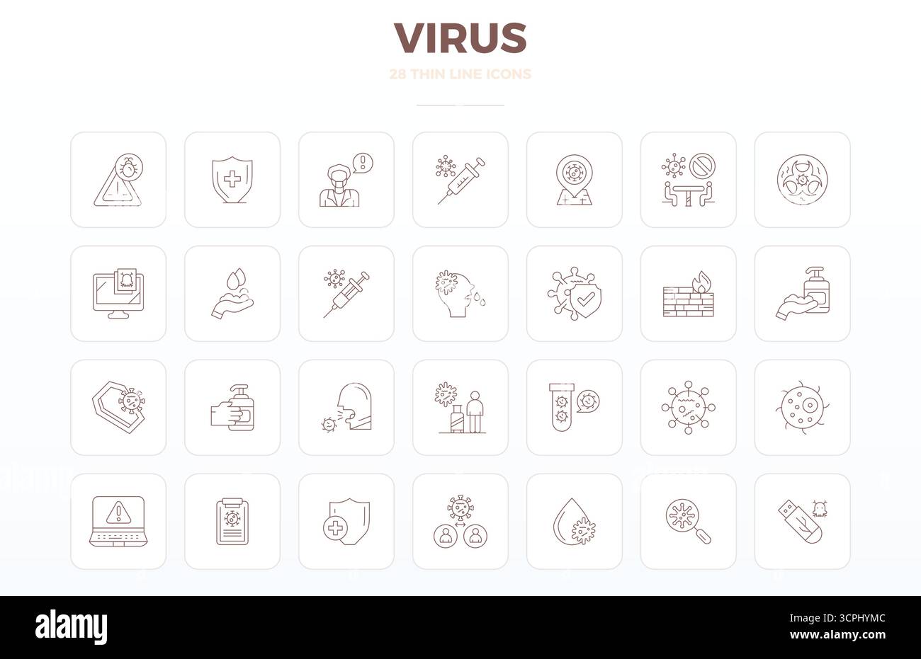 Ultime collection de 28 icônes vectorielles représentant virus in Thin Outline esthétique, optimisé avec 128x128 PIXELS résolution parfaite pour un maximum impac Illustration de Vecteur