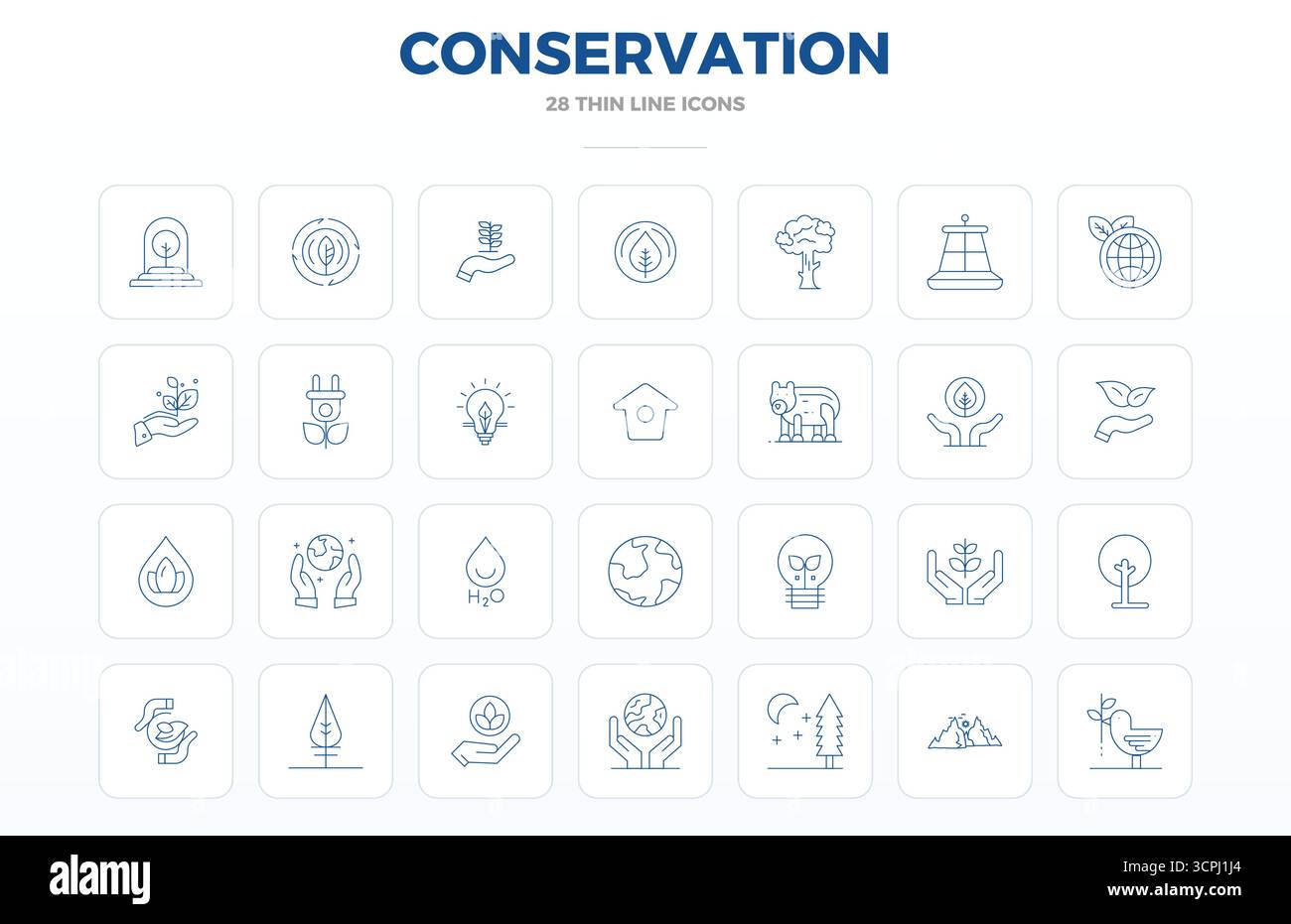 Ensemble complet comprenant 28 icônes vectorielles dans la conception Thin Outline pour la conservation, livré dans une qualité parfaite 128x128 PIXELS. Illustration de Vecteur