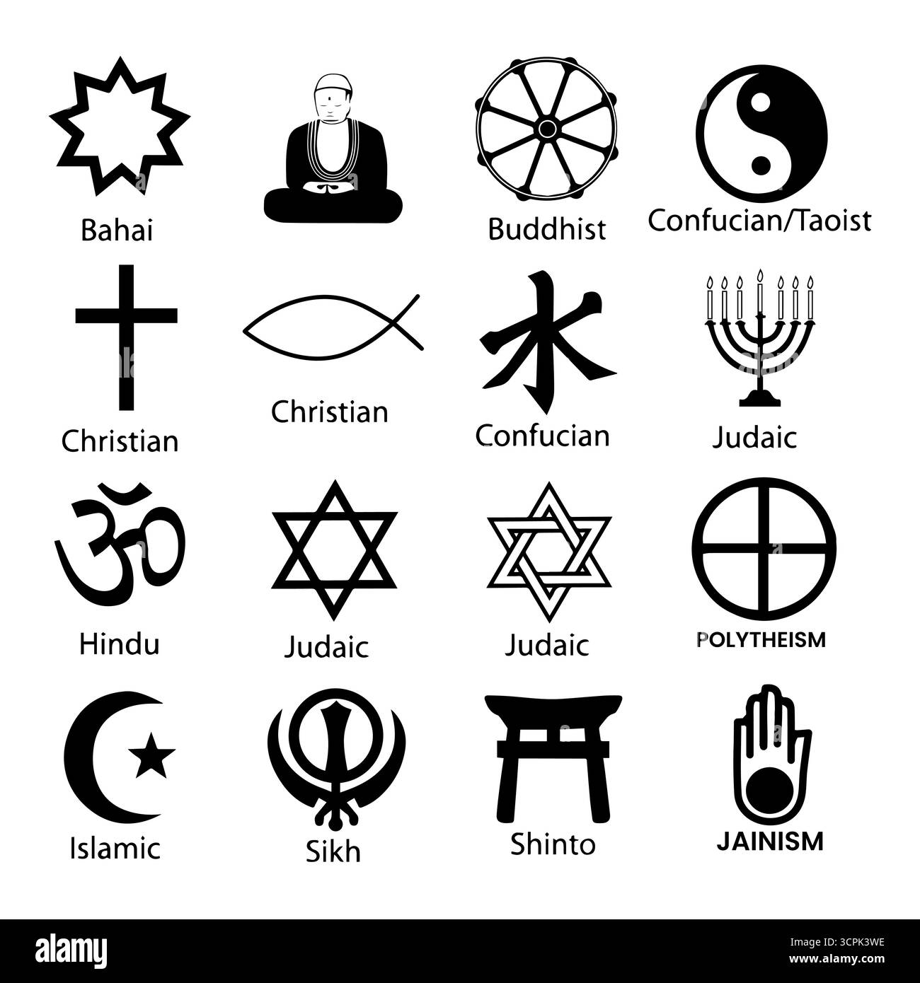 Religion symboles religieux. Rendu vectoriel net et propre, à utiliser comme icônes. La religion comparée est votre sujet symboles polythéistes syncrétistes de Contemp Illustration de Vecteur